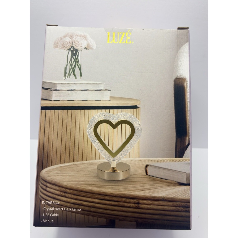 Luze Rechargeable Crystal Heart Touch Lamp - LED Night Lamp with Stepless Dim